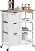 HOMCOM Carrello da cucina, 3 cassetti, 3 ripiani, 67 × 37 × 85,5cm, Bianco, legno, con ruote, per sala da pranzo e cucina