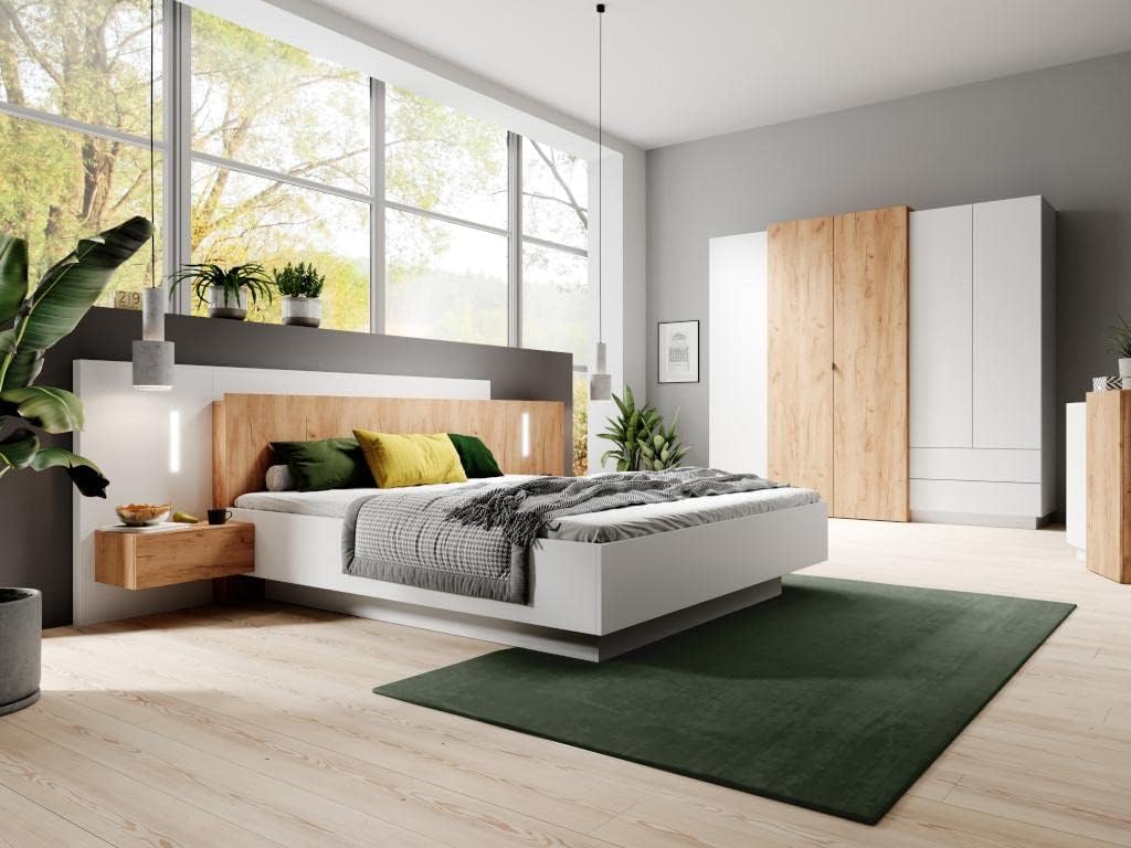 Letto Vente-unique, FRANCOLI, 2 cassetti, Bianco/Naturale, 160 × 200 cm, per camera da letto