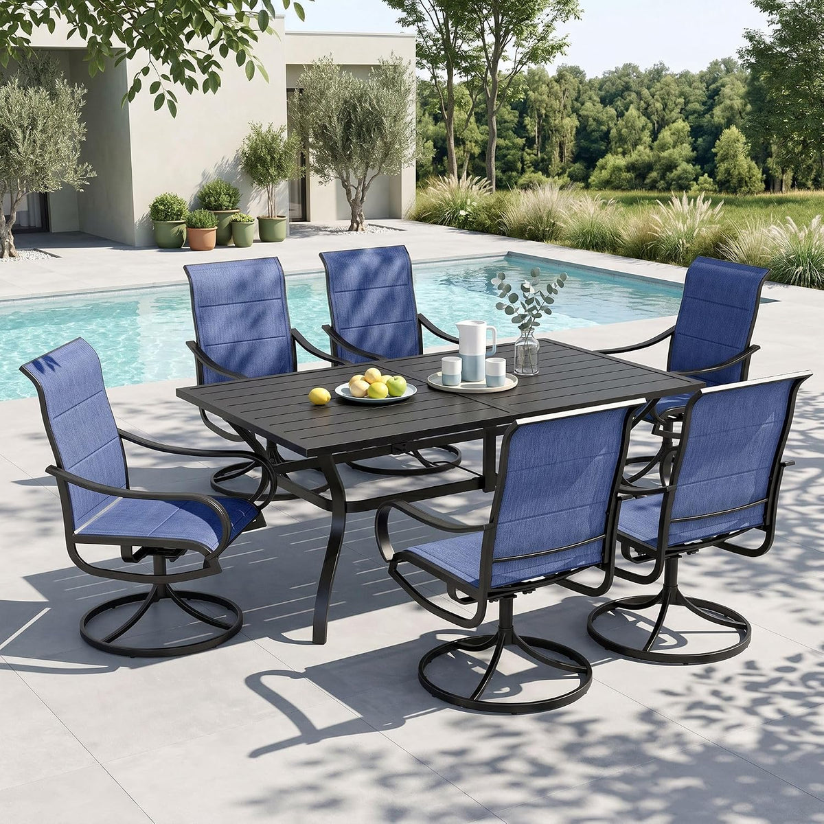 Set da pranzo MFSTUDIO, Blu/Blu scuro, metallo, textilene, per giardino e terrazzo