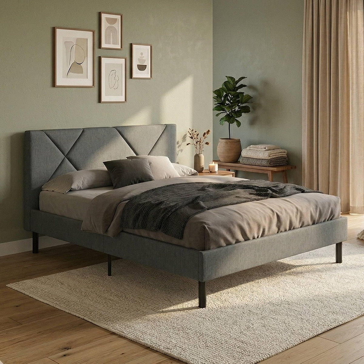 Struttura letto Dmora, 140 × 190 cm, Grigio, tessuto, per camera da letto