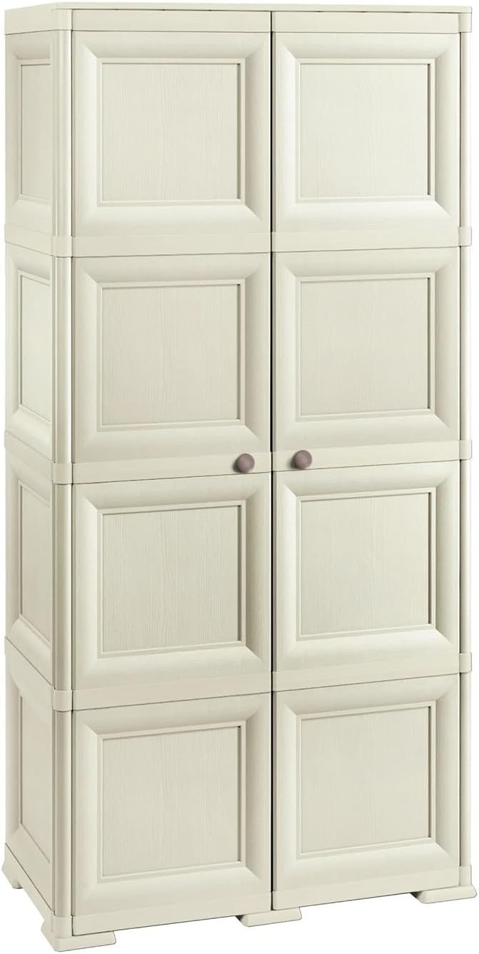 Armadio PALUPLUS, 79 × 43 × 164 cm, 2 ante, 4 scomparti, Beige, legno, plastica, portascope