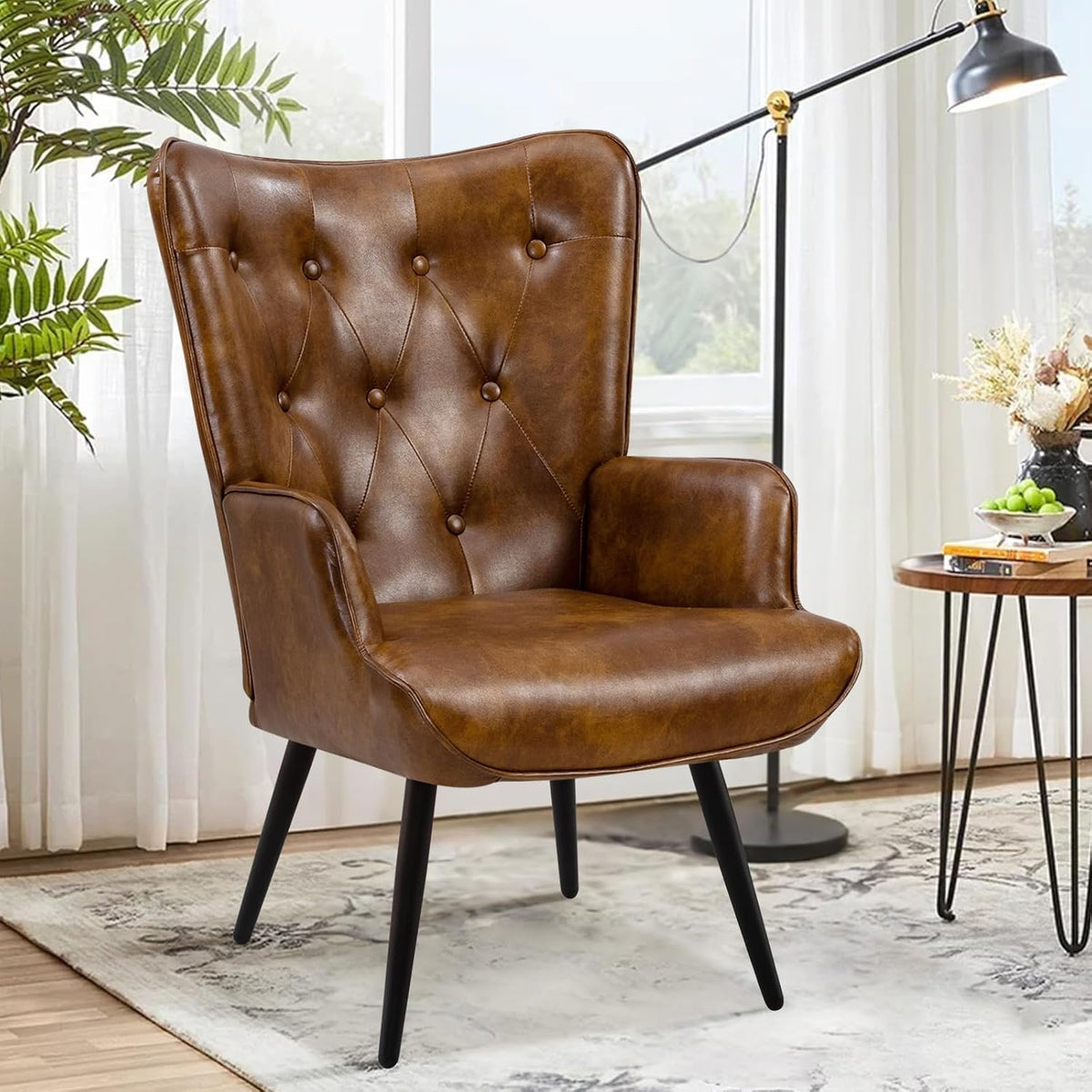 Poltrona Ckaff, Marrone, 47 × 47cm, pelle, con braccioli, imbottito, per soggiorno