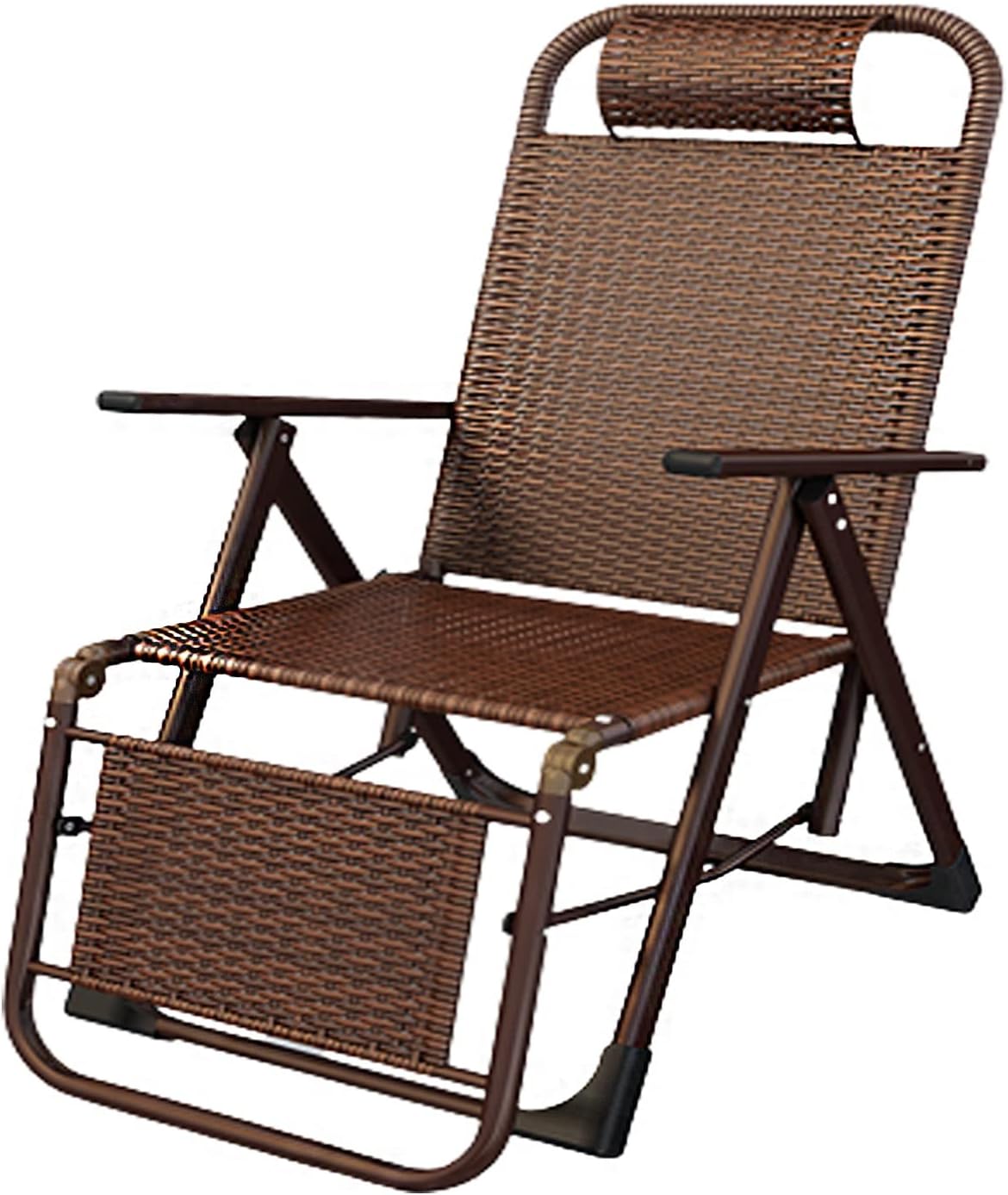 TCOYDS Poltrona, legno, rattan, reclinabile, pieghevole, con poggiatesta, per giardino e terrazzo