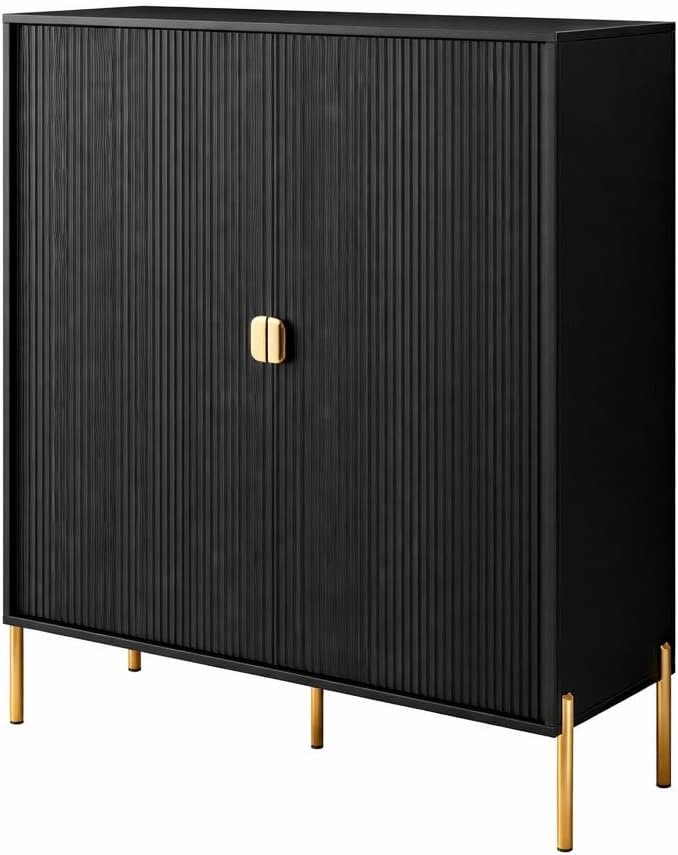 Credenza Bricozone, 2 ante, 103,6 × 124 × 39,6 cm, metallo, Nero, con contenitore, per soggiorno e sala da pranzo