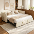 Divano letto YGHQAP, 2 posti, 180 × 200 cm, velluto, Beige, trasformabile, con funzione letto, allungabile, con braccioli, con rete a doghe