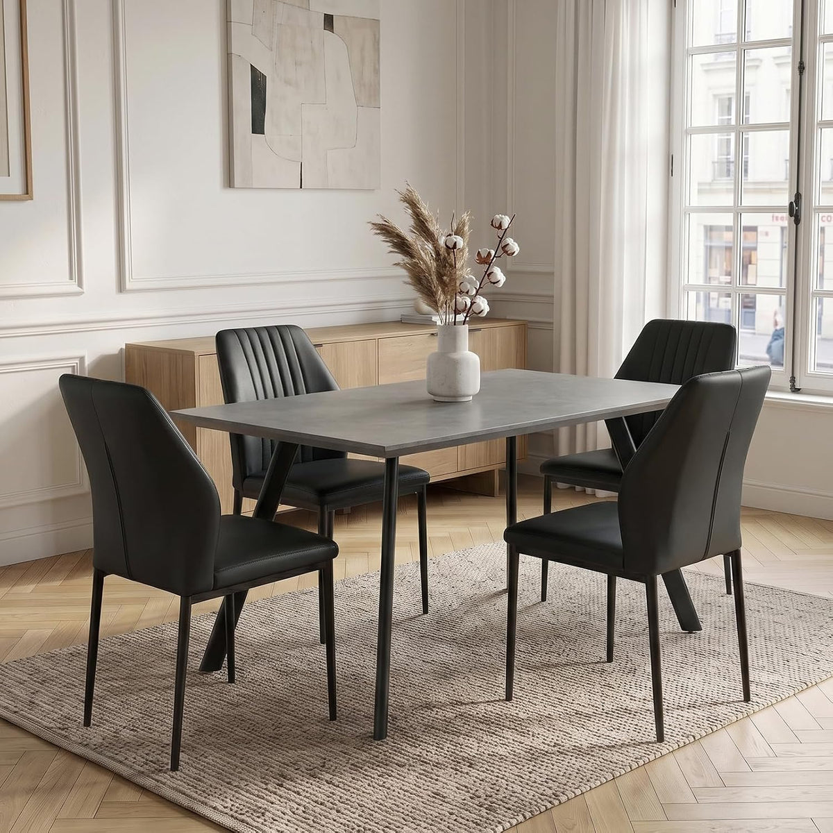 JIEXI Set da pranzo, 4 sedie, 120 × 75 cm, MDF, pelle, per sala da pranzo e cucina