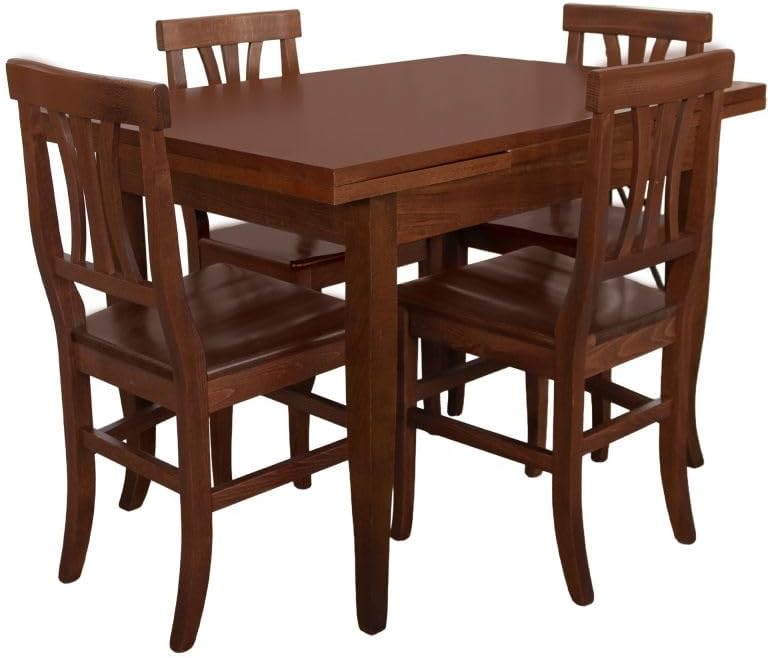 Set da pranzo Vicentini arreda, CON 4, allungabile, 4 sedie, Noce, legno, per sala da pranzo e cucina