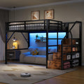 Lubvtti Letto a soppalco, matrimoniale, 140 × 200 cm, Nero, metallo, con contenitore, con illuminazione LED, materasso non incluso