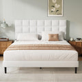 Yocreat Struttura letto king size imbottita con testiera e contenitore, doghe in legno, rivestimento in lino, senza base a molle
