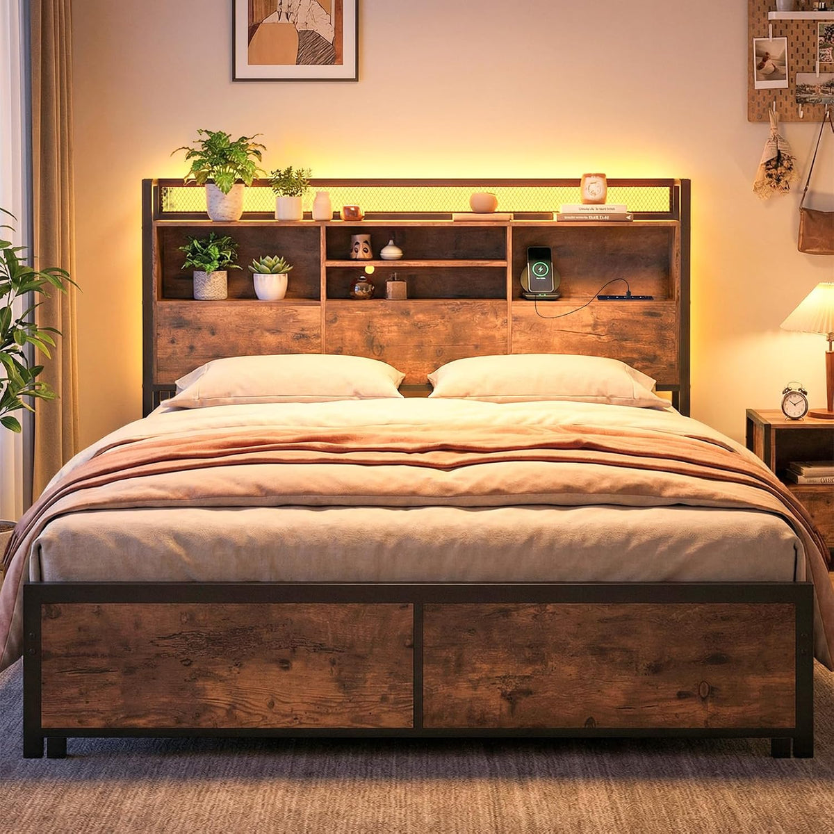 Letto COSTWAY, matrimoniale, 160 × 200 cm, MDF, metallo, regolabile, con illuminazione LED, con porta USB, per camera da letto