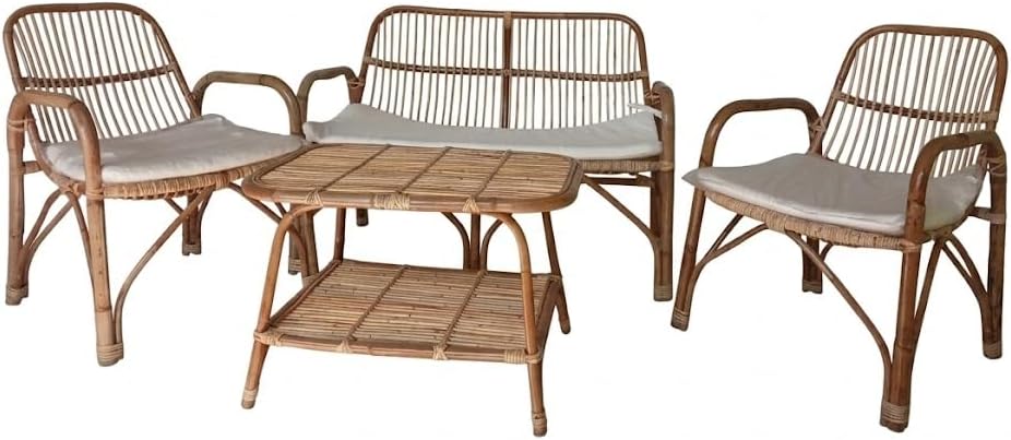 Set di mobili da giardino fantasie d oriente, 2 posti, Naturale, 120 × 67 × 85 cm, 68 × 67 × 85 cm, rattan, con cuscini, sfoderabile