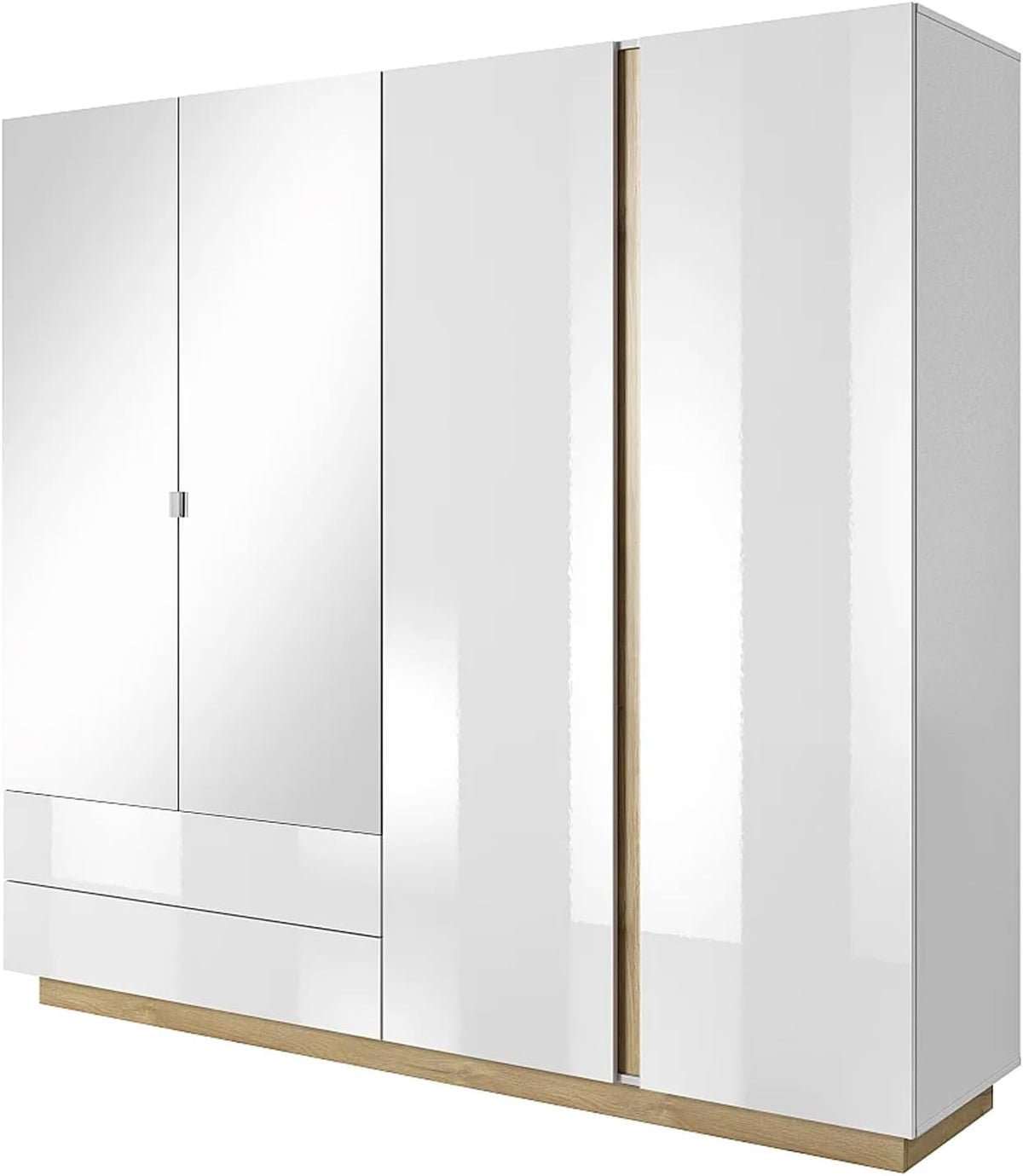 Armadio guardaroba Arreditaly, 4 ante, 2 cassetti, 220 × 202,4 × 54 cm, metallo, Bianco e rovere, per camera da letto