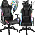 Sedia gaming tectake, acciaio, Nero, girevole a 360°, regolabile, con braccioli, con illuminazione LED, per ufficio