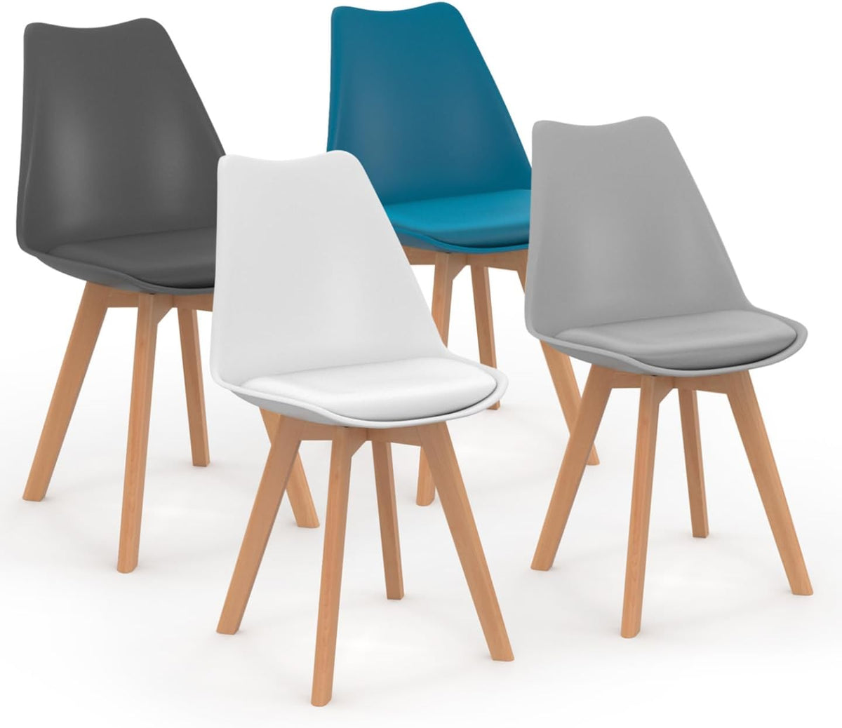 Sedia IDMarket, 4 sedie, legno, polipropilene, Grigio scuro, imbottita