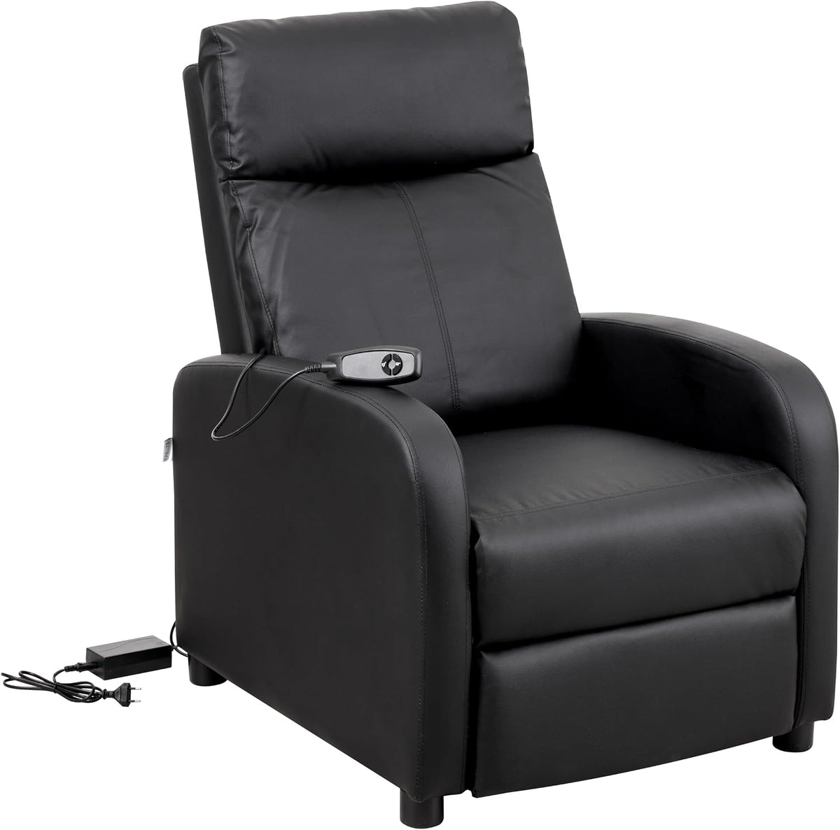 Poltrona reclinabile Baroni Home, 66 × 75 × 99 cm, Nero, con poggiapiedi, per soggiorno