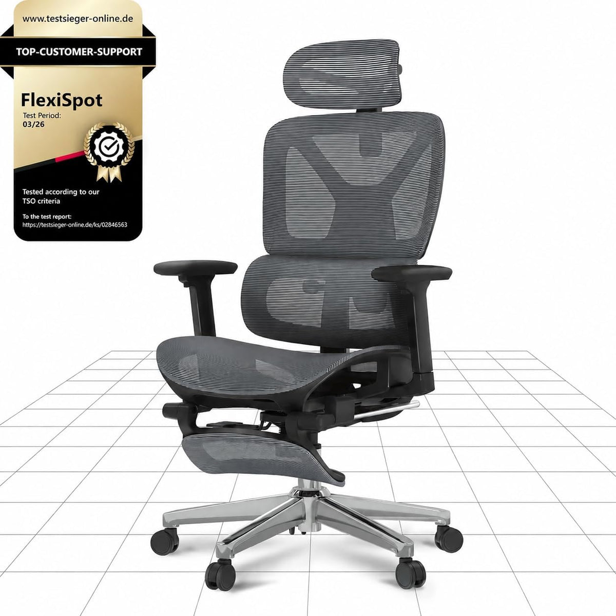 Sedia da ufficio FLEXISPOT, regolabile, con poggiapiedi, con poggiatesta, con braccioli, per ufficio