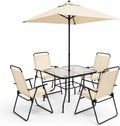 Set da pranzo Shally Dogan, Beige, set 6 pezzi, 4 sedie, pieghevole, vetro temperato, per giardino e terrazzo