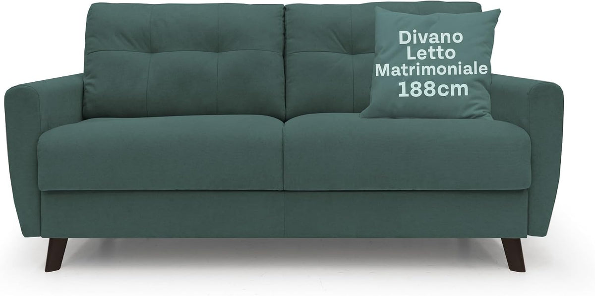 Divano letto Divani.Store, matrimoniale, 140 × 197 cm, tessuto, Blu petrolio, con funzione letto, per soggiorno