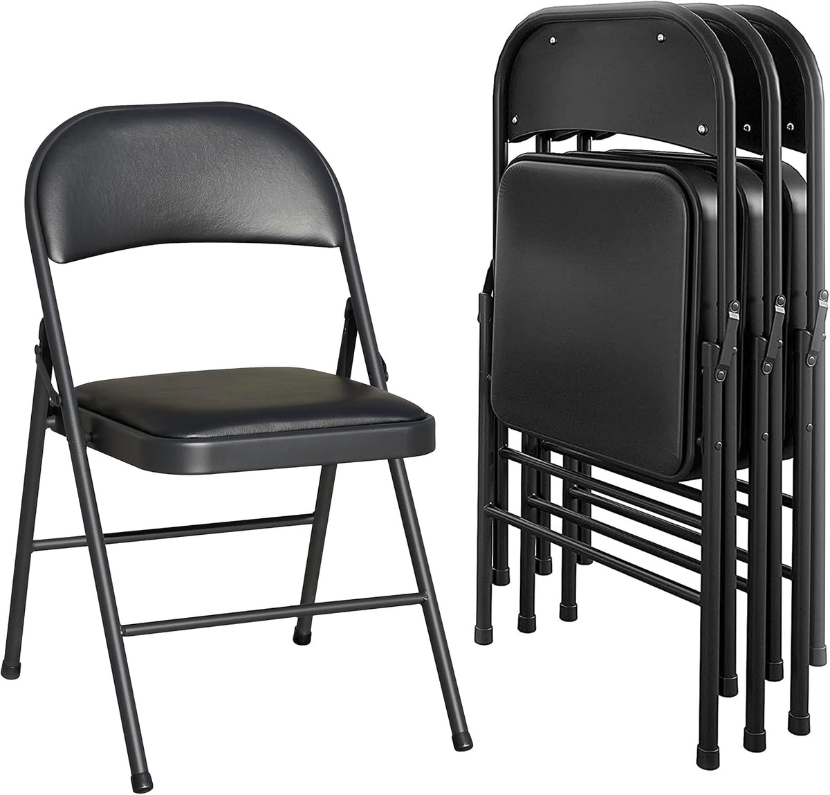Sedia da ufficio KAIHAOWIN, pieghevole, imbottito, 40 × 40 × 75 cm, 4 sedie, Nero, metallo, per ufficio