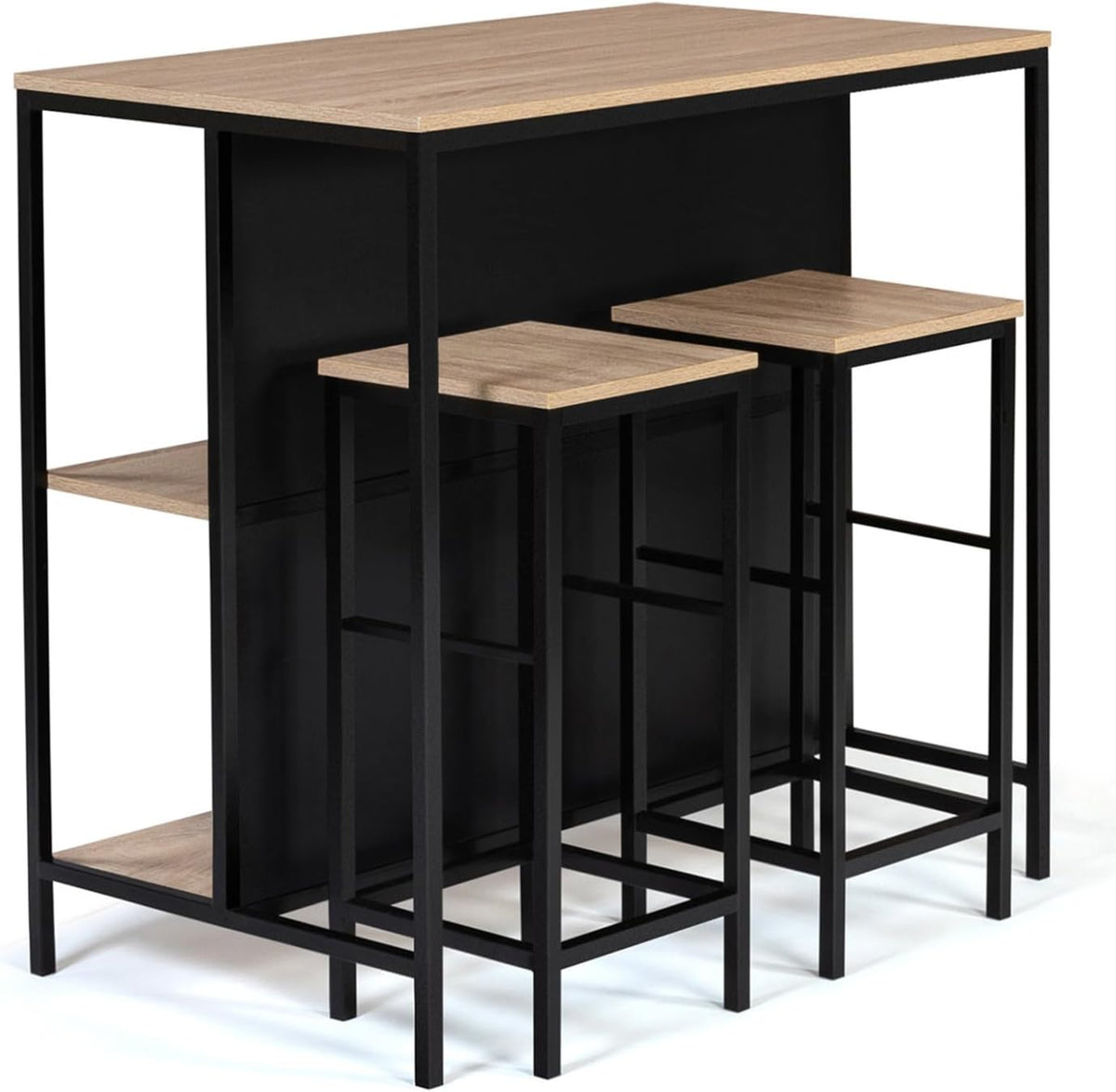 Tavolo da bar IDMarket, 2 sgabelli, 2 × 2 cm, legno, metallo