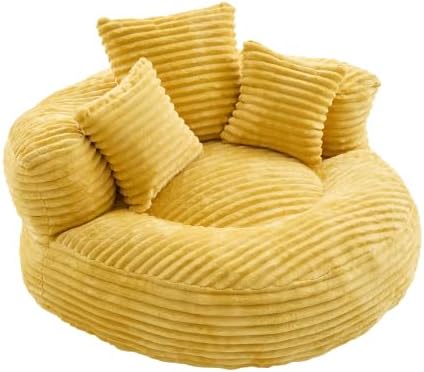 Divano feynoss, 108 × 108 × 52 cm, Giallo/Senape, velluto, con cuscini, per soggiorno