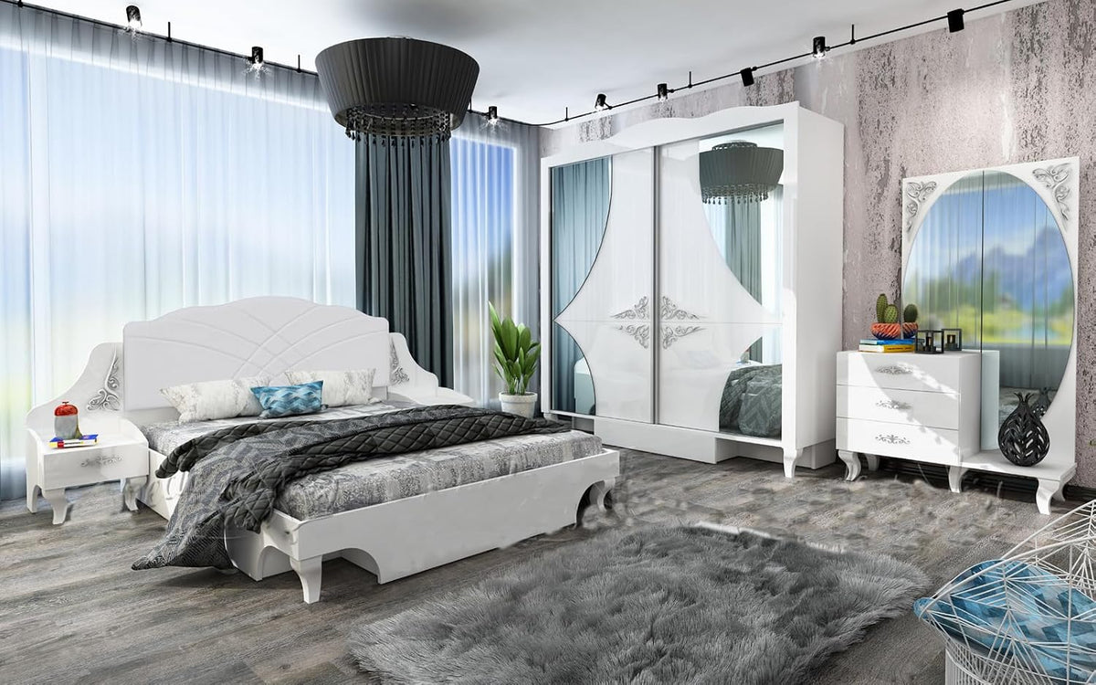 Letto ARREDO DA CASA, CDLU28, 2 ante, matrimoniale, Bianco, similpelle, materasso incluso, con ante scorrevoli, per camera da letto