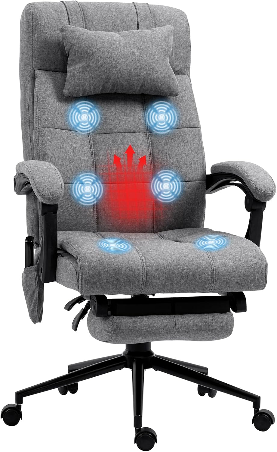 Sedia da ufficio Vinsetto, Grigio, lino, massaggiante, per ufficio