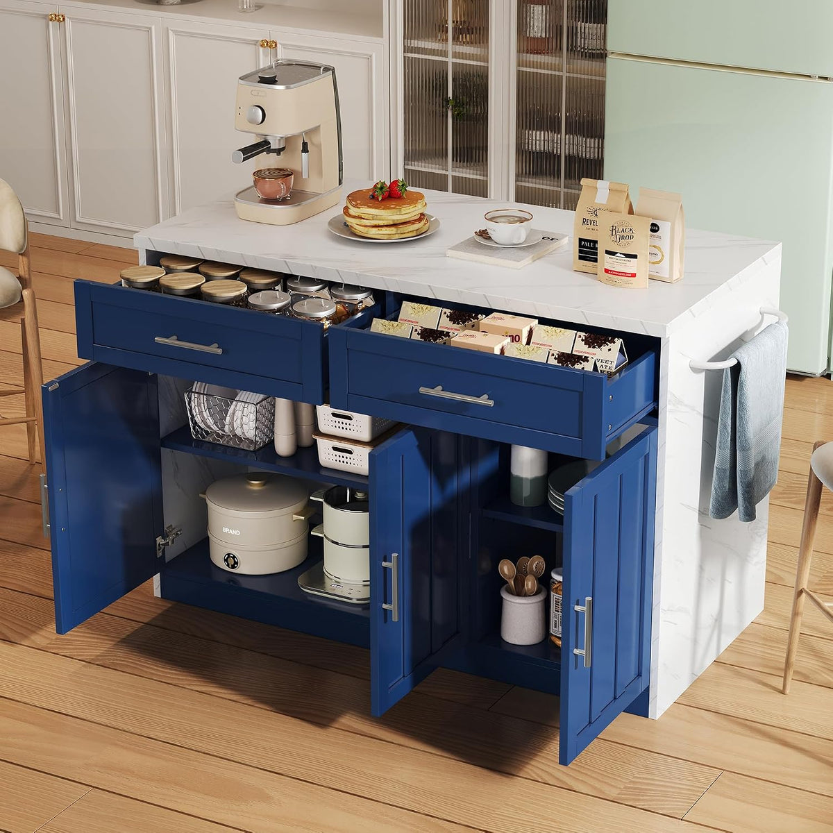 Tavolo da bar JCFEIDQW, 120 × 60 × 91 cm, metallo, Blu, regolabile, con porta USB, per sala da pranzo e cucina