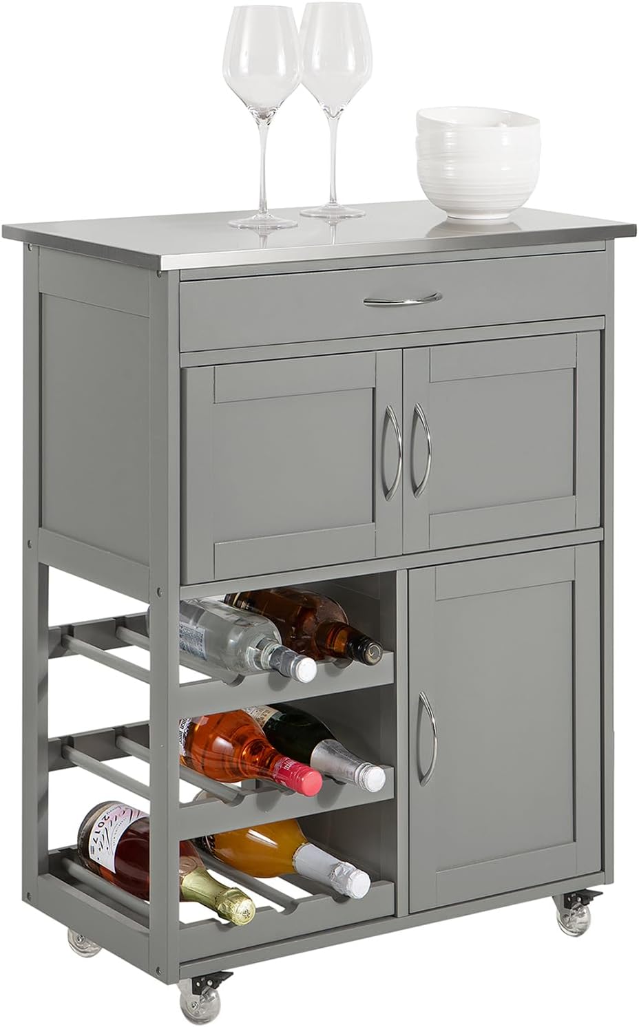 Carrello portaoggetti SoBuy, 67 × 86 × 38cm, con ruote, legno massello, per sala da pranzo e cucina