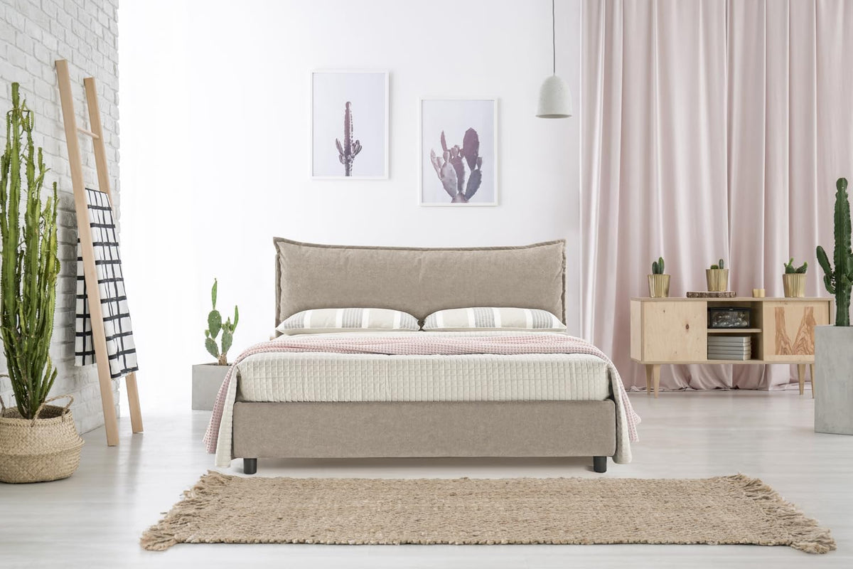 Letto EVERGREENWEB MATERASSI & BEDS, con contenitore, con rete a doghe, sfoderabile, imbottito, 160 × 195 cm, matrimoniale, Tortora, legno, tessuto