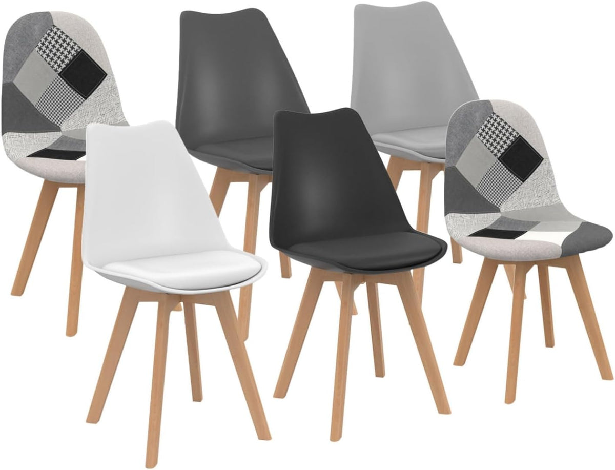 Set di sedie da pranzo IDMarket, Grigio/Bianco, 6 sedie, legno