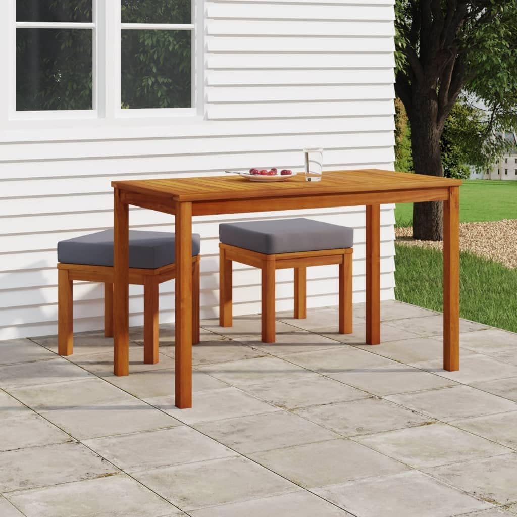 Set da pranzo, 3 pezzi, Grigio, legno massello, con cuscini, per giardino e terrazzo