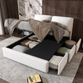 Rtopsu Struttura letto, 3 cassetti, matrimoniale, 140 × 200 cm, Bianco, legno, metallo, con rete a doghe, imbottito, materasso non incluso