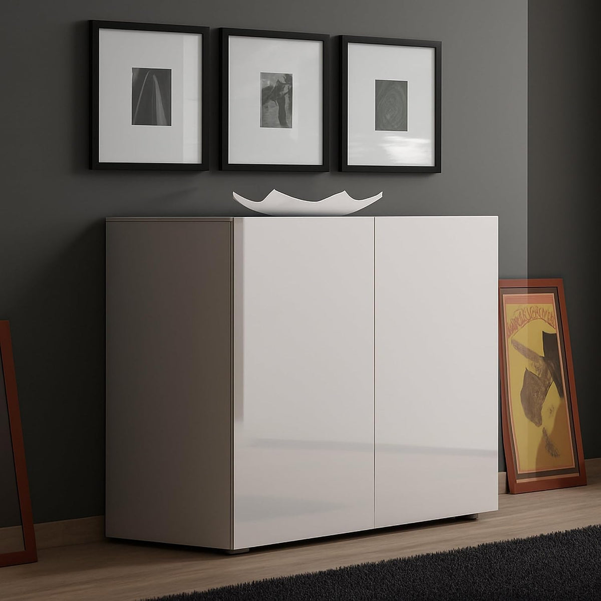 Credenza Dmora, polipropilene, Bianco, per soggiorno e sala da pranzo, 90x38h79 cm