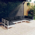 JHQHSM Set bistrò, 7 pezzi, Bianco, legno massello, per giardino e terrazzo