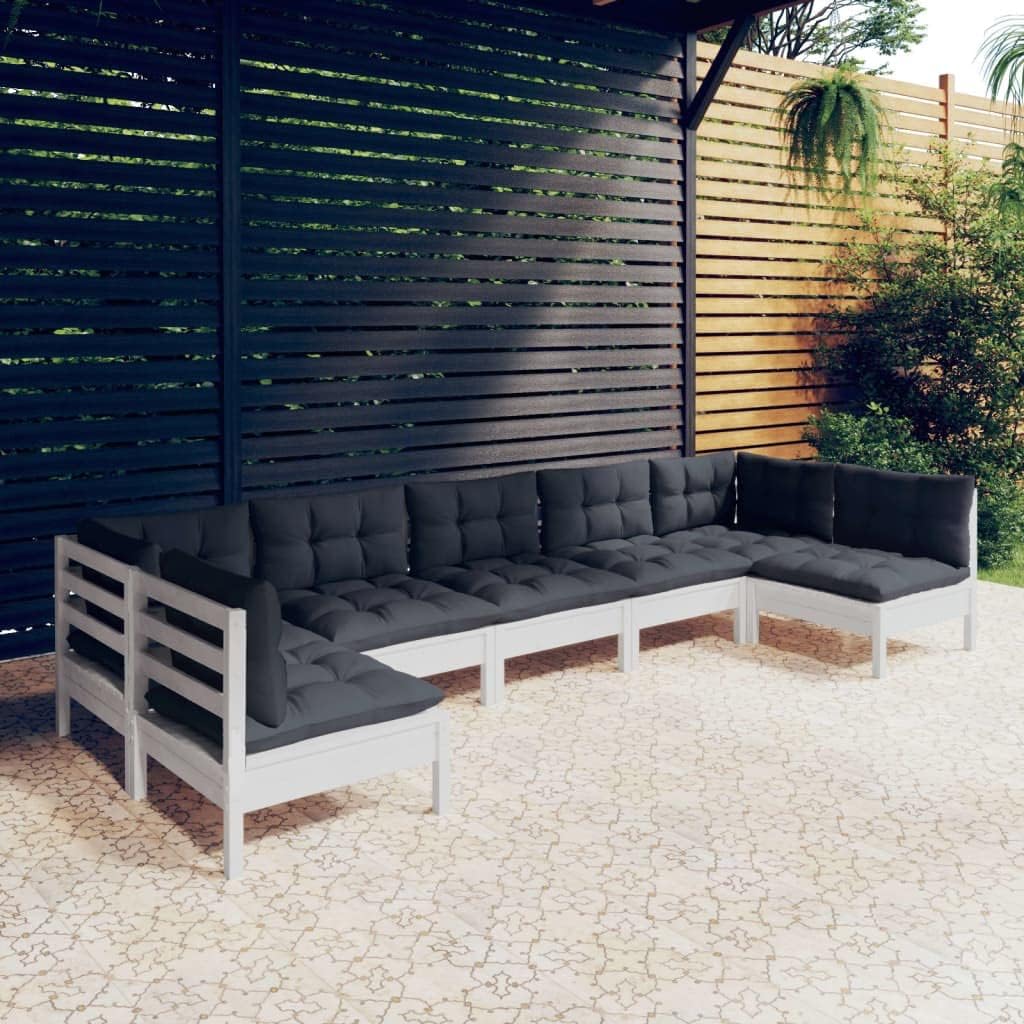 JHQHSM Set bistrò, 7 pezzi, Bianco, legno massello, per giardino e terrazzo