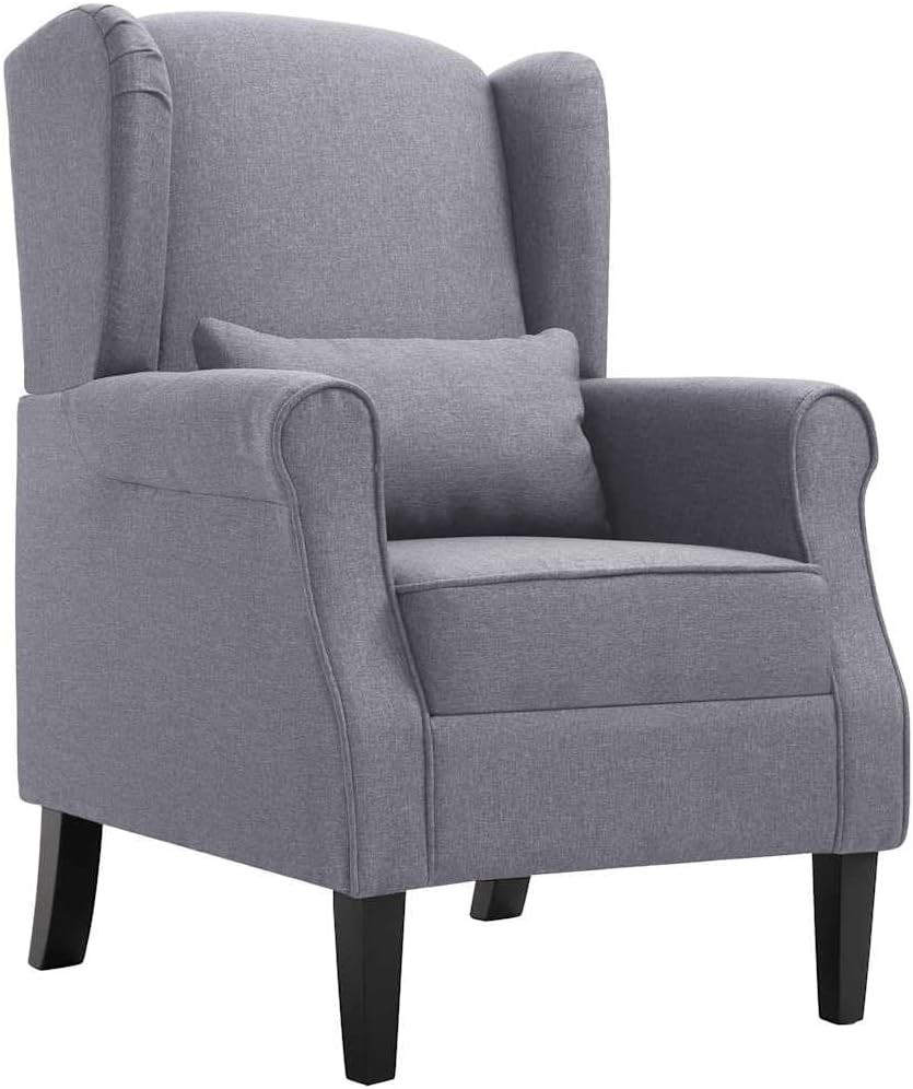 Poltrona vidaXL, 68 × 73 × 101 cm, legno, tessuto, Grigio scuro, con cuscino, per soggiorno