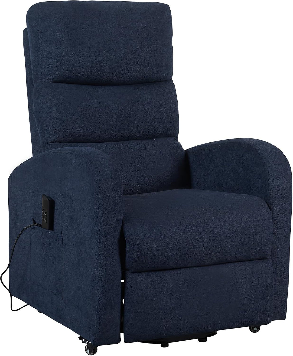 POLTRONE ITALIA Poltrona relax elettrica alzapersona, Blu, reclinabile, con 4 ruote, rivestimento in microfibra
