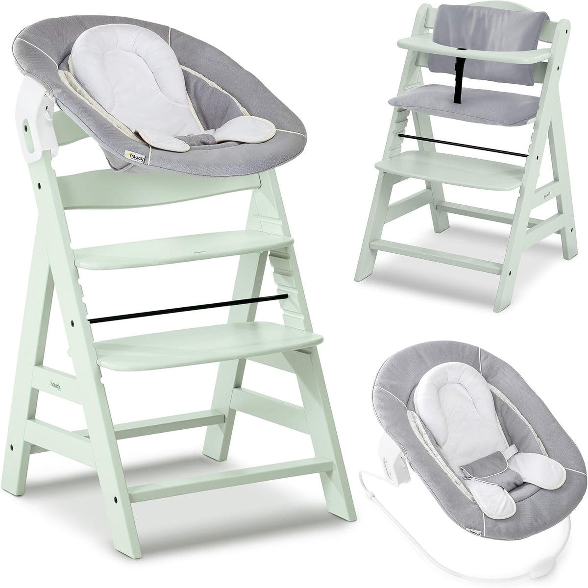 hauck Alpha Plus Newborn Seggiolone evolutivo in faggio, Classic Menta, con sdraietta 2 in 1 e cuscino