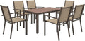 Set da pranzo da giardino Outsunny, 7 pezzi, 6 sedie, acciaio, plastica, Marrone, per giardino e terrazzo