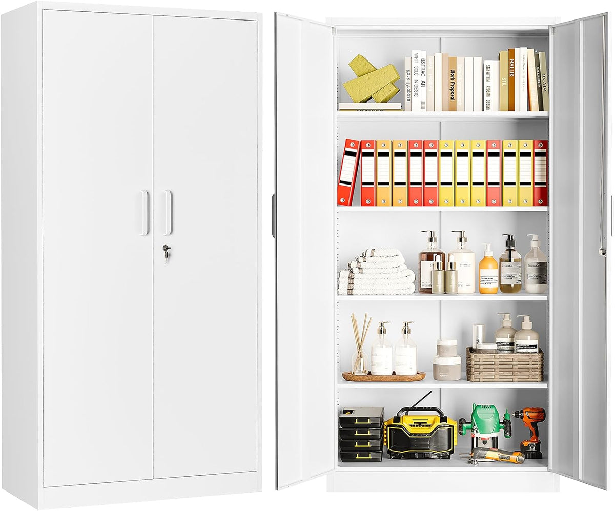 Armadio Sightlife, L78, P39, 5 ripiani, 2 ante, Bianco, 78 × 170 cm, metallo, con serratura e chiave, regolabile, per ufficio