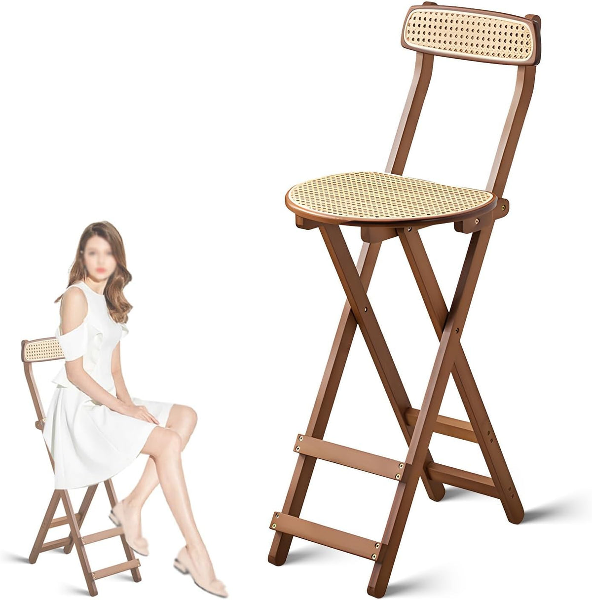 Sgabello, 69 cm, bambù, rattan, pieghevole, per sala da pranzo e cucina