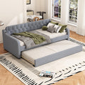 Divano letto Idemon, 2 in 1, 90 × 200cm, MDF, lino, Grigio, con funzione letto, allungabile, pieghevole, con porta USB, per soggiorno