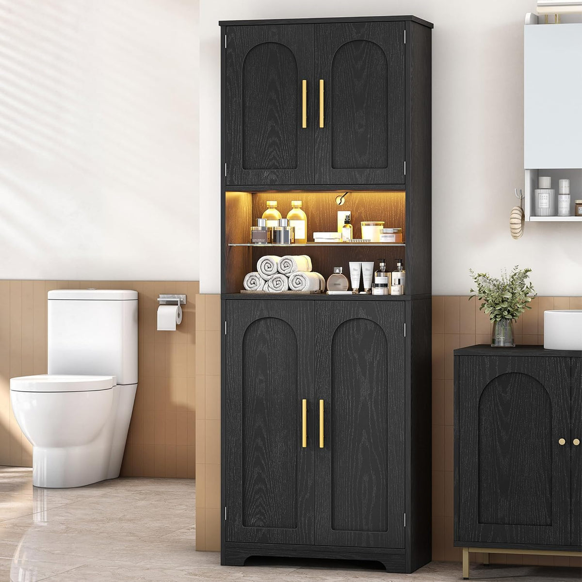 Mobile da bagno Hzuaneri, con illuminazione LED, 4 ante, per bagno
