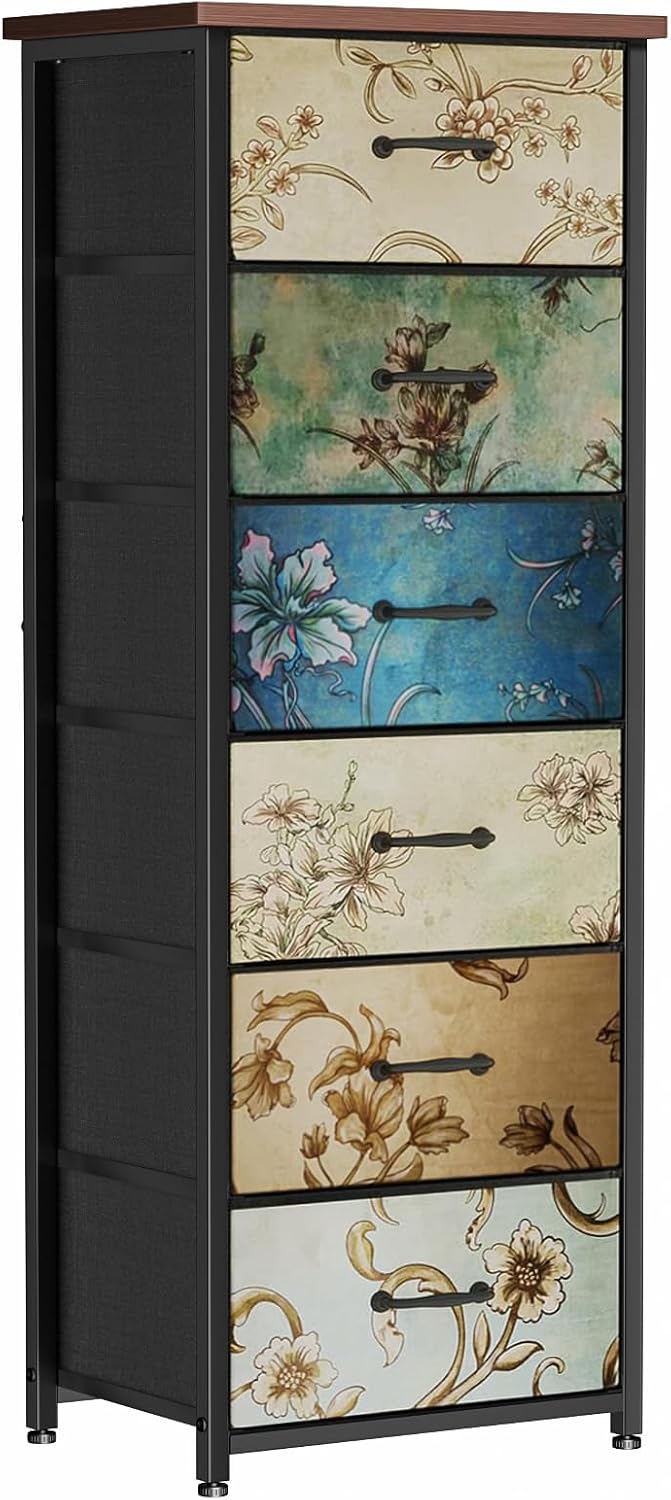 Cassettiera LNZHAO, 6 cassetti, legno, tessuto, regolabile, per soggiorno e camera da letto