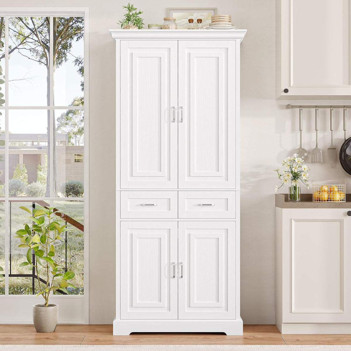 Credenza FirFurd, 4 ante, Bianco, 180,5 × 80 × 40 cm, per soggiorno e sala da pranzo