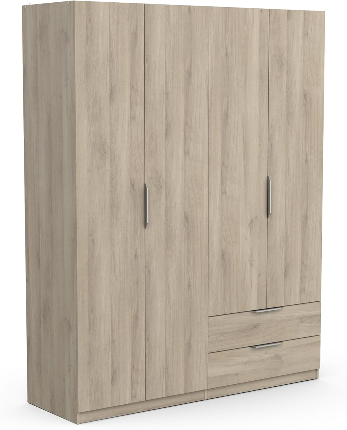 Armadio guardaroba Demeyere, 157,3 × 51,1 × 203 cm, Rovere, 4 ante, 5 ripiani, 2 cassetti, legno, per camera da letto