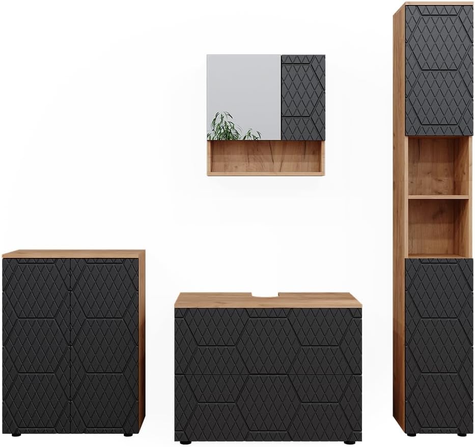 Set di mobili da bagno Vicco, 4 pezzi, Antracite, per bagno