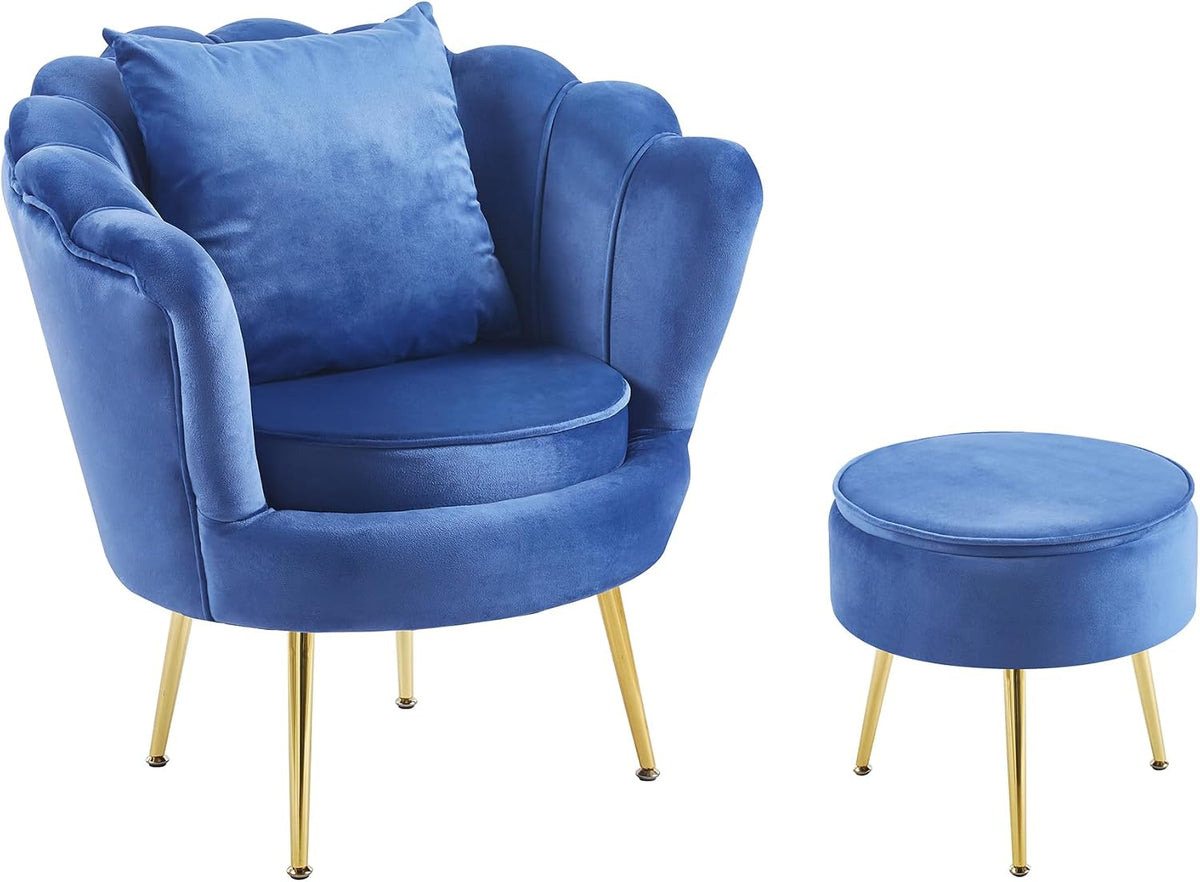 Il Gruppone Passione Casa Poltrona, Blu, metallo, velluto, con cuscino, con poggiapiedi, per soggiorno