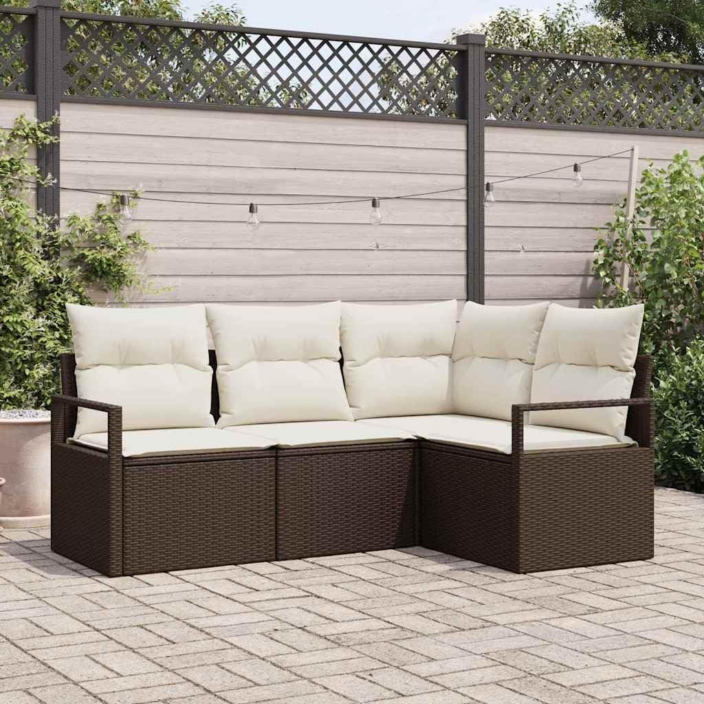 Divano modulare FWIKDUN, 4 pezzi, rattan, con cuscino, per giardino e terrazzo, con imbottitura